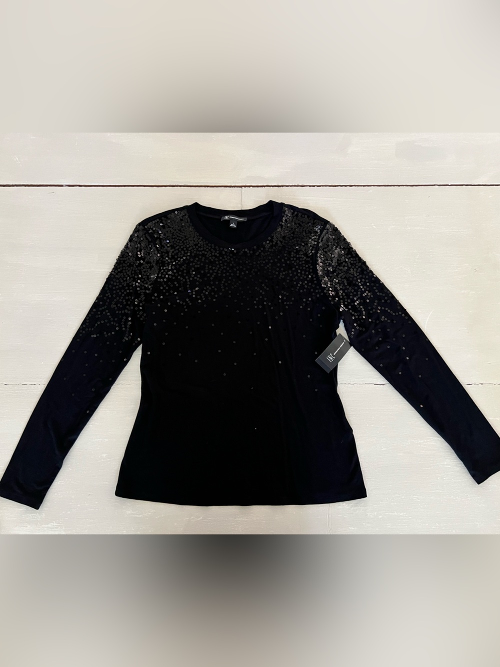 INC International Concepts Black Sequin Top | Women’s Large | NWT | $49.50 MSRP